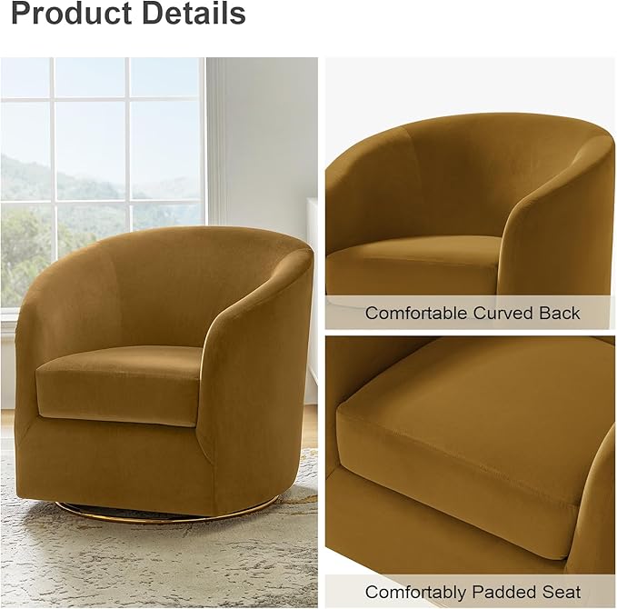 HULALA HOME Swivel Accent Chair with Gold Metal Base Set of 2 Contemporary Velvet Curved Swivel Barrel Chair Upholstered Club Armchair Leisure Single Sofa for Living RoomBedroom(Golden)