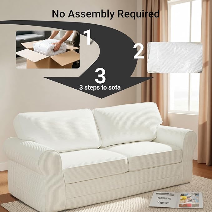 83 Corduroy Loveseat Sofa for Living Room Boneless Sofa with Wide Rounded Armrest Deep Cushioned Couch with Lock-Stitched Edges Skin-Friendly Cloud Couch White