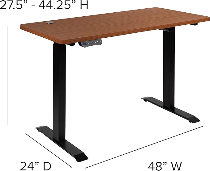 Flash Furniture Tanner Electric Height Adjustable Standing Desk - Table Top 48 Wide - 24 Deep (Mahogany)