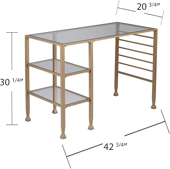 SEI Furniture Jaymes Gold Metal/Glass Writing Desk Soft Gold
