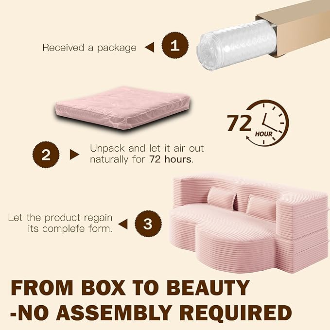 Modern 2-in-1 Convertible Sofa Bed 78 Full Size Corduroy Floor Sofa with 2 Pillows Folding Mattress Sleeper for Living Room &amp Guest Room No Assembly Required
