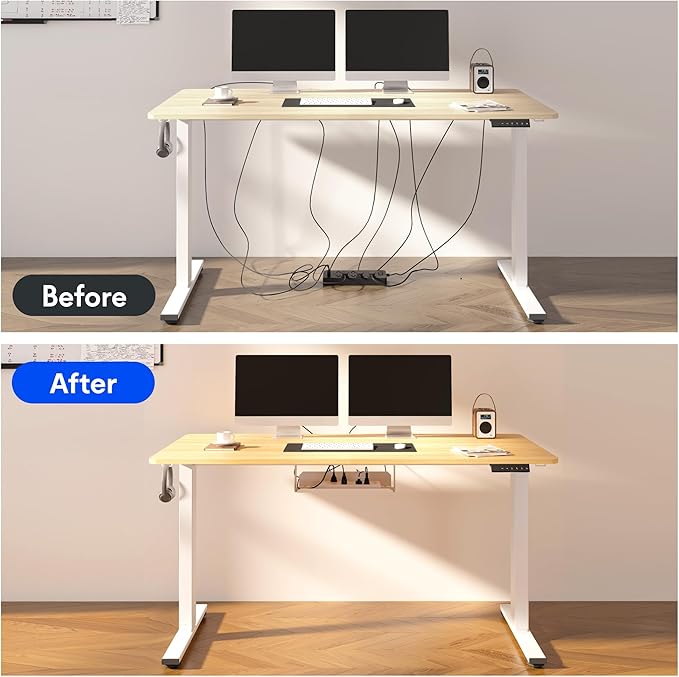 FLEXISPOT EN2 Whole-Piece Bamboo Standing Desk Clamp Power Strip 55 x 28 Electric Stand Up Height Adjustable Desk with Cable Management (Grey Frame + 55 Bamboo Top 2 Packages)
