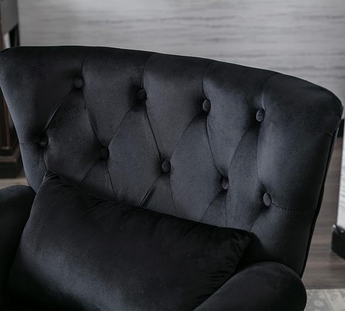 Mid Century Modern Accent Chair Upholstered Armchair Comfy Velvet Fabric Single Sofa with Tufted Wingback for Small Spaces Bedroom Living Room Black