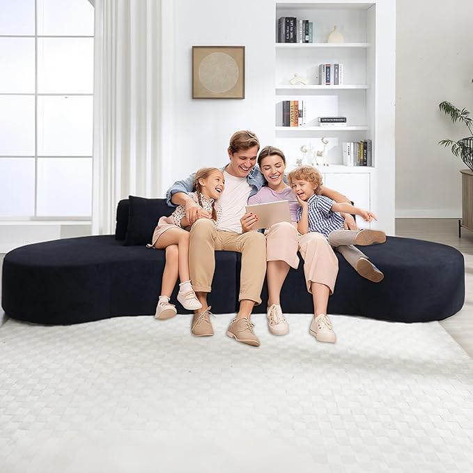 129.9 Oversized Sectional Sofa for Living Room Modern Curved Couch Compressed Modular Cloud Sofa Boneless 4 Seater Couch Large Sectional for Office Apartment- Black