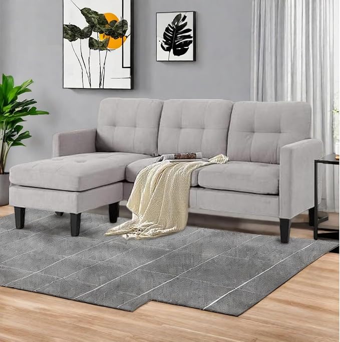 L Shaped Sectional Sofa Sleeper Sofa with Movable Ottoman Lounge Sectional Compact Couch for Apartment &amp Small Space Small Couch for Living Room Light Gray