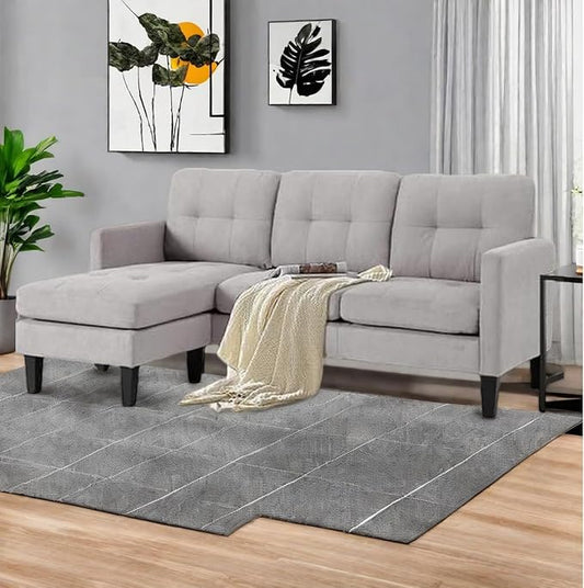 L Shaped Sectional Sofa Sleeper Sofa with Movable Ottoman Lounge Sectional Compact Couch for Apartment &amp Small Space Small Couch for Living Room Light Gray