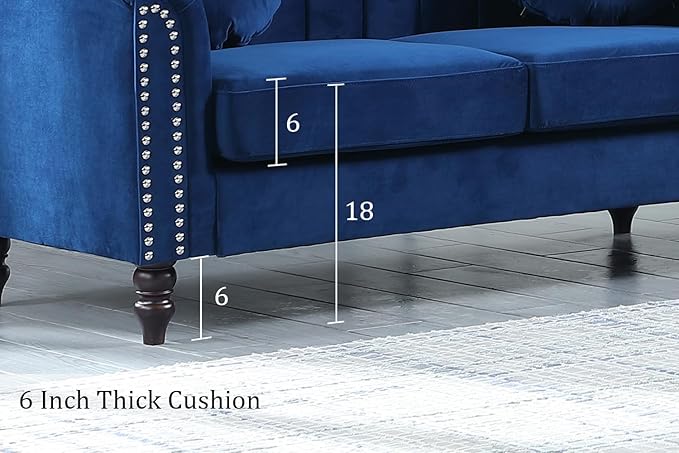 Chesterfield Loveseat Couch 60 Inch Luxurious Velvet Modern Love Seat Chesterfield Settee Sofa Upholstered Rolled Arm with Rivets/2 Button Tufted Pillow 2 Seater Sofa for Living RoomBlue