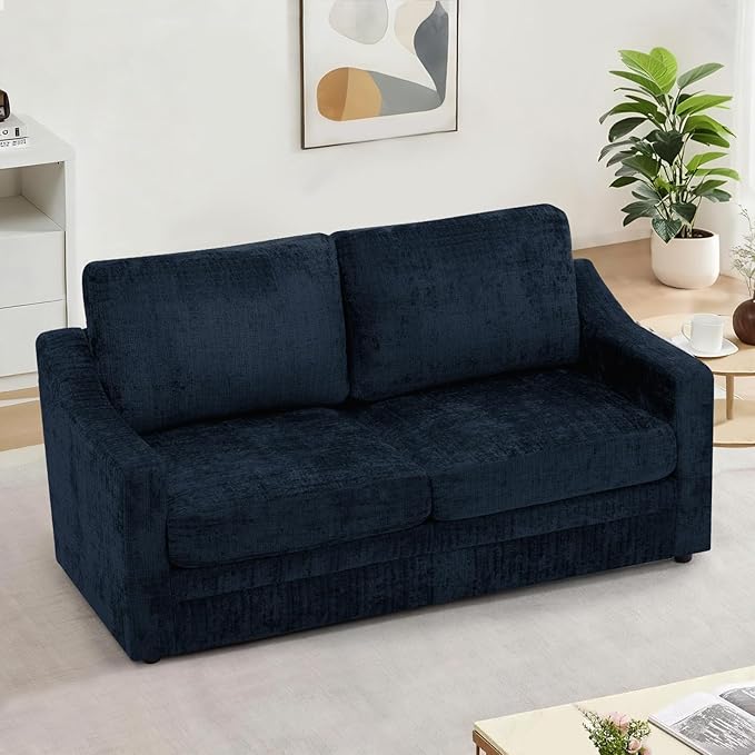 67” Chenille 2-Seat Sofa w/Comfortable Back Cushions Modern Love Seat w/Deep Seat Space Upholstered 2 Seater Couch w/High Resiliency Foam for Living Room Office Blue