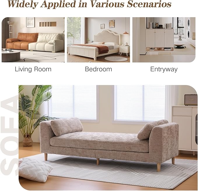 Chifee &amp Vingol 83.1 W End of Bed Bench King Size Bedroom Benches Upholstered Entryway Bench with Removable Pillows for Living Room HallwayWheat