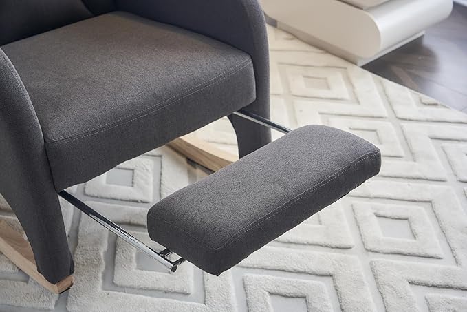 Rocking Chair with Foot Rest Nursery Glider Teddy Gliding Rocking Chair with Retractable Footrest Rubber Wood Legs Side Pocket High Back &amp Wide Seat Nursing Chair for Living Room (Drak Gray)