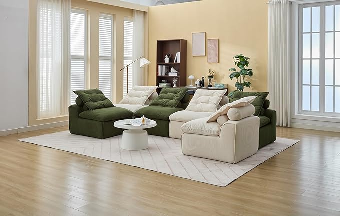 JUSTONE Modular Floor Sofa 2-Seater Armless Chair with Neck Pillow Soft Corduroy Fabric for Living Room Apartment Guest Room Beige