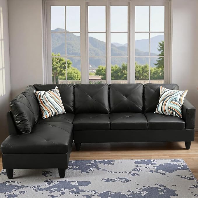 L Shape Sectional Couch with Chaise 97 Inch Modular Sofa with Ergonomic Reclined Backrest Sectional Couches for Living Room Cross Hatch Patterns for Office and Small Apartment Black