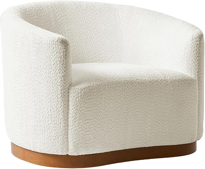 HULALA HOME Chenille Swivel Accent Chair Fully Assembled Comfy Upholstery Barrel Armchair with Sturdy Solid Wood Base Ivory