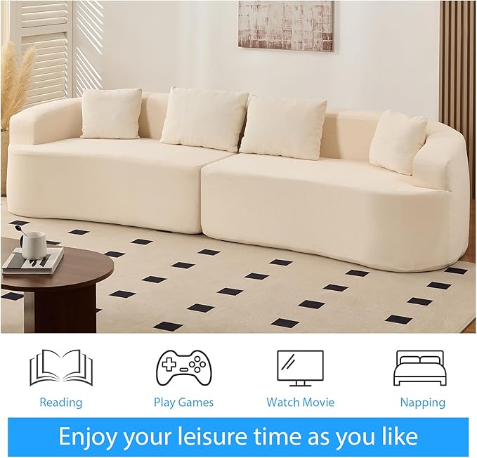 PUREMIND 112 Sectional Couches for Living Room Boneless Comfy Modern Sofa Cloud Sectional Modern Sleeper Couch with Chaise for Bedroom Apartment No Assembly Required (Beige)