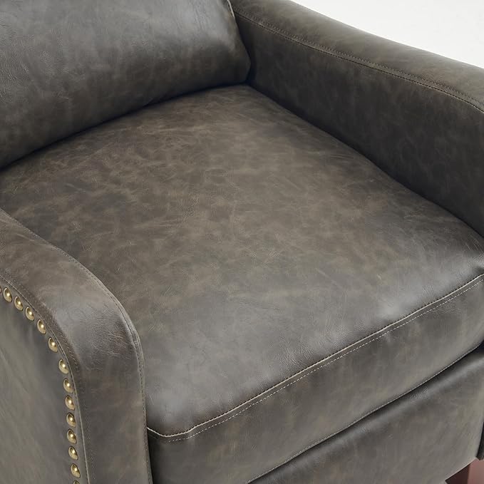 Leather Pushback Recliner Chair PU Leather Push Back Armchair Upholstered Recliner Chair 105-135 Degree Adjustable Retro Accent Chair for Living Room Bedroom - Gray