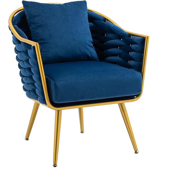 Velvet Accent Chair Modern Upholstered Armchair Tufted Chair with Metal Frame Single Leisure Chairs for Living Room Bedroom Office Balcony