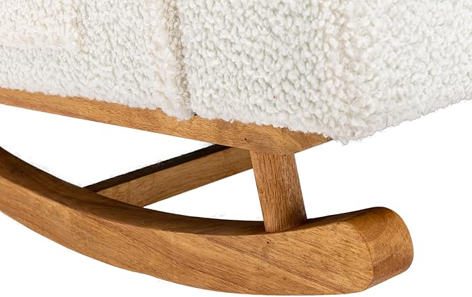 QQU Rocking Chair with Arms Leisure Teddy Fabric Chair IndoorComfy High Back Chair with Solid Wood Base Side Pocket for Living RoomBedroomOffice (White)