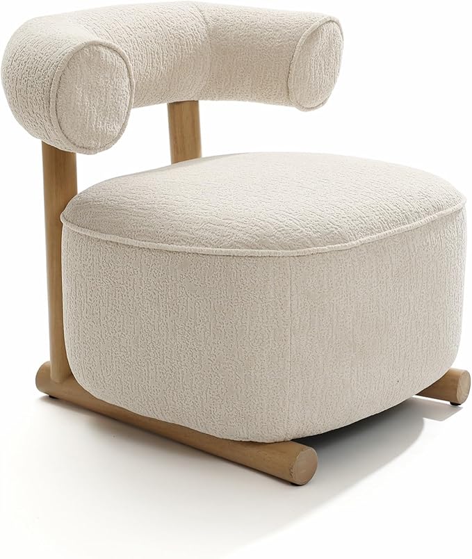 LuxenHome Accent Chair with U-Shape Back Upholstered Cream Modern Barrel Chair with Solid Wood Leg and Frame Club Stylish Armless Chair for Nursery Bedroom Living Room Hotel Office