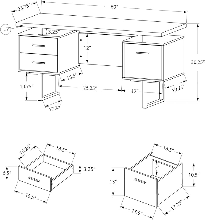Computer Desk Home Office Laptop Left Right Set up Storage Drawers 60 l Work Black Laminate Grey Metal Contemporary Modern