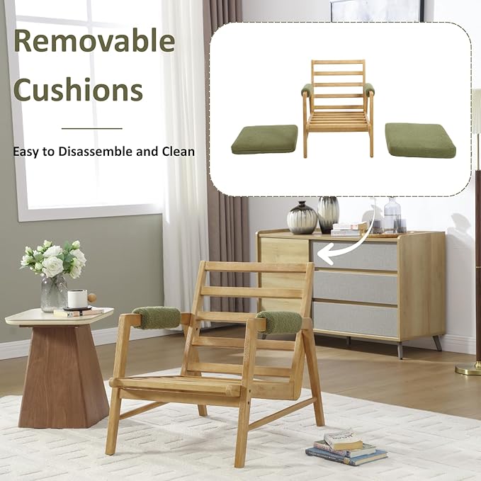 HEAH-YO Modern Accent Chair Set of 2 Upholstered Boucle Fabric Living Room Chair with Wooden Frame Comfy Armchair with Thick Cushion for Bedroom Balcony Green