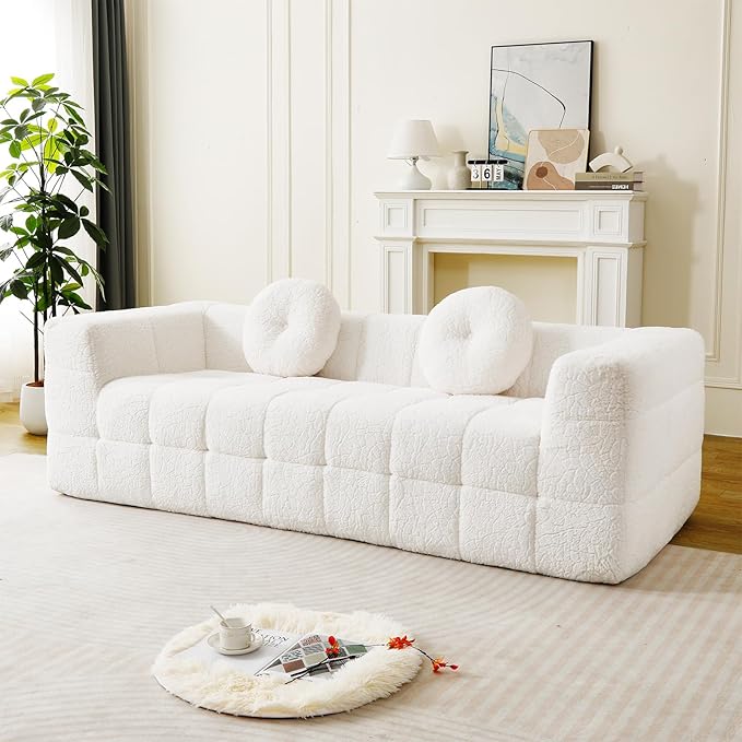 2 Pieces Cloud Couch Set for Living Room 66.5-inch and 84.6-inch Modern Comfy Upholstered Deep Seat Faux Fur Boneless Sofa and Loveseat Set with 2 Pillows for Living Room Bedroom Office Beige