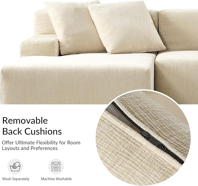 EcoHarbor Living 111 2-Piece Sectional Couch with L-Shape Chaise Modular Cloud Sofa with Deep Seat No Assembly Required Oversized Modern Upholstered Couches for Living Room Apartment Lounge Beige