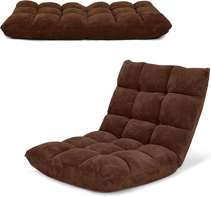 LDAILY 14-Position Floor Chair Adjustable Gaming Chair with Strong Back Support Padded Cushion Folding Couch Recliner Sofa Ideal for Floor Seating Reading Gaming(Coffee)