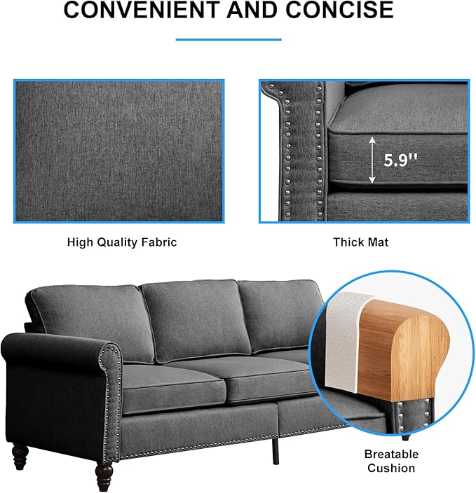 PUREMIND 3 Piece Living Room Sets Furniture Sectional Couch and Loveseat and Armchair Set Modern 3 Seater Sofa + 2 Seater Couch+ Accent Chair Furniture Set for Living Room
