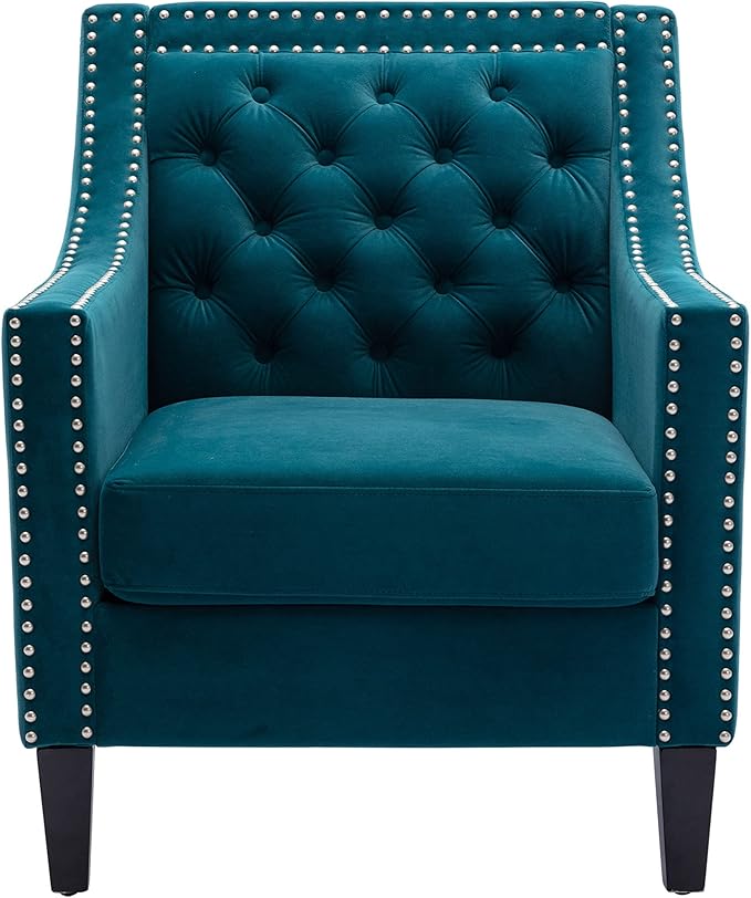 Accent Armchair Living Room Chair with Nailheads and Solid Wood Legs
