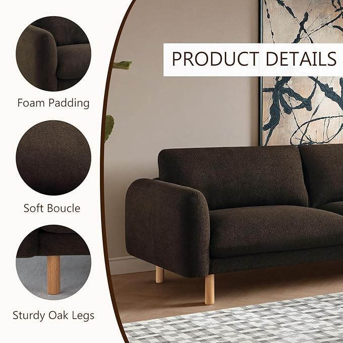 Get Set Style Scandi 3 Seater Sofa Couches 86” Minimalist Modern Upholstered Sofa with Comfort Cushions Couch for Living Room &amp Apartment (Chocolate Sofa)