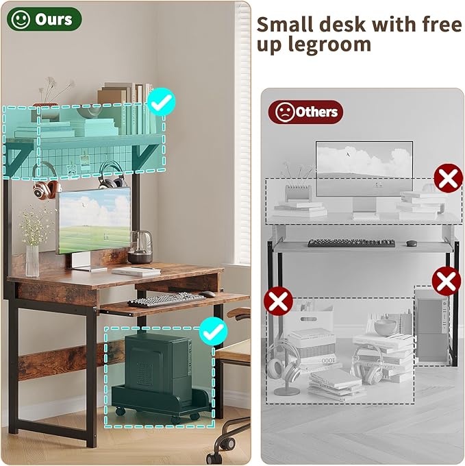 ALISENED 31.5 Small Computer Desk with Hutch Office Desk Study Table Writing Desk Workstation PC Table for Home Office Space Saving Design