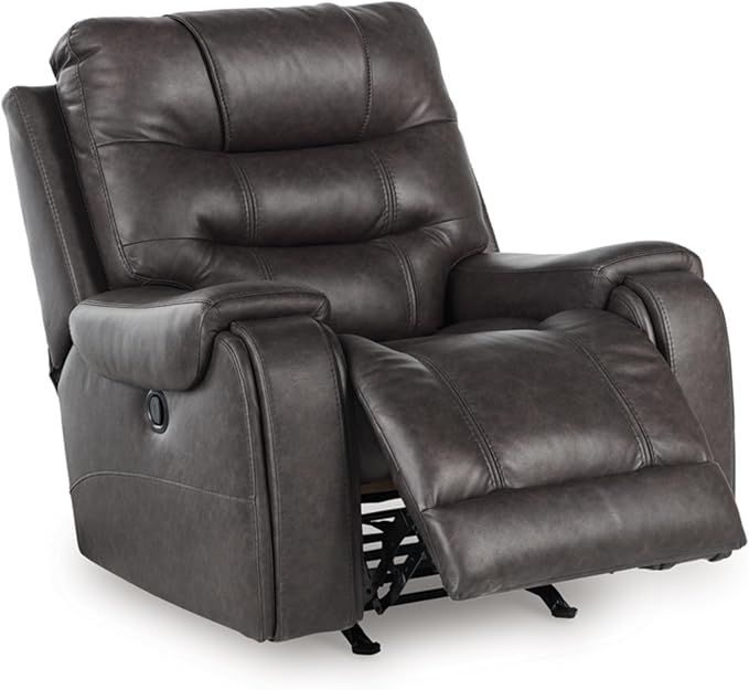 Signature Design by Ashley Trumble Modern Faux Leather Manual Rocker Recliner with Track Arms Gray