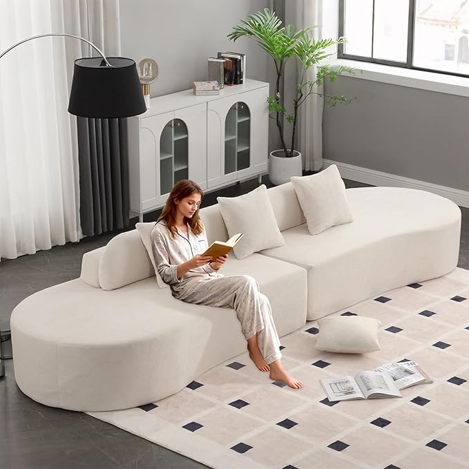 GNIXUU Modern Curved Sofa for Living Room 130.5 Oversized Boneless Sectional Couch with 3 Pillows 4 Seater Compression Cloud Couches for Apartment Bedroom Office No Assembly Required Beige