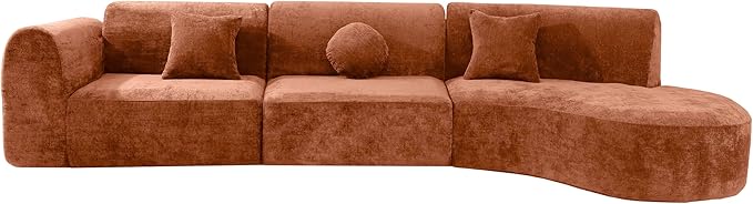 Merax 140 Curved Polyester Sectional Sofa Set 7 Seat Modern Cloud Couch with Chaise Lounge3 Pillows Fully Assembled for Living Room Orange