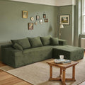 103 L Shaped Sectional Boneless Couch for Living Room Modern Modular Cloud Sofa with Right Facing Chaise Comfy Deep Seat Memory Foam Couch in Box No Assembly (1CM Wide Striped Corduroy Green)