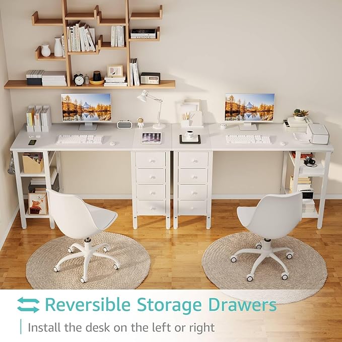 Lufeiya White Desk with Drawers &amp Storage Shelves 47 Inch Study Work Writing Desk for Home Office Bedroom Simple Modern Cute PC Computer Desks Table White