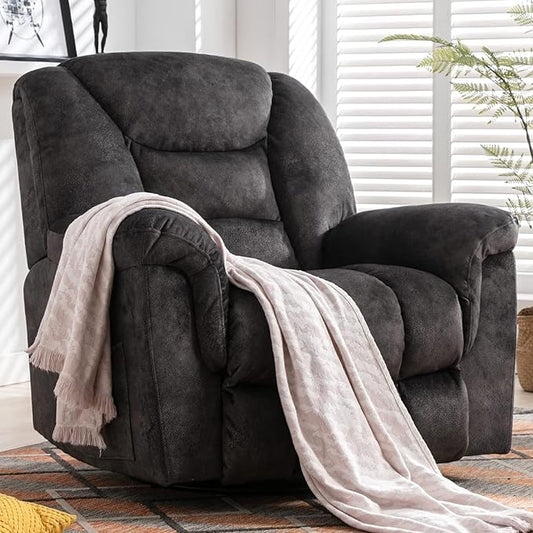 ANJ Rocking Recliner Chair Oversized Swivel Rocker Recliners Comfy Glider Rocking Chairs for Big Man Extra Wide Recliners Overstuffed Reclining Chair for Living Room Grey