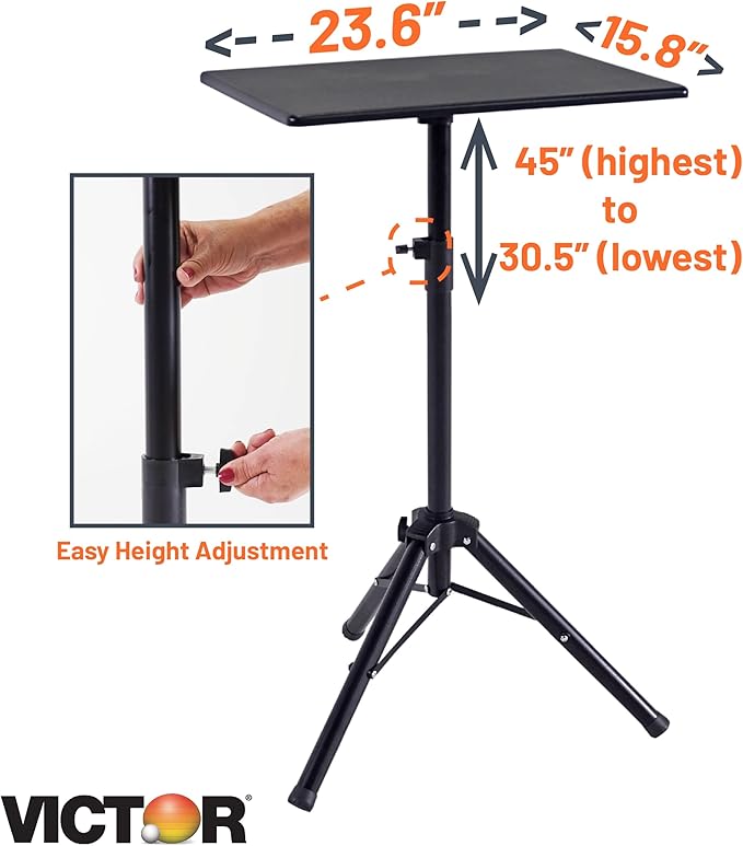 Victor Portable Adjustable Tripod Desk – Mobile Standing Desk Height Adjustment (30.5 to 45) for Laptops Projectors and More – Compact Lightweight &amp Stable for Home Office or Classroom (DC