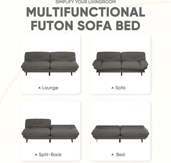 JUMMICO Convertible Futon Sofa Bed Sleeper Futon Couch with Adjustable Backrest and Armrests Modern Loveseat with Sturdy Wood Frame for Small Spaces Apartments (Fabric Dark Gray)