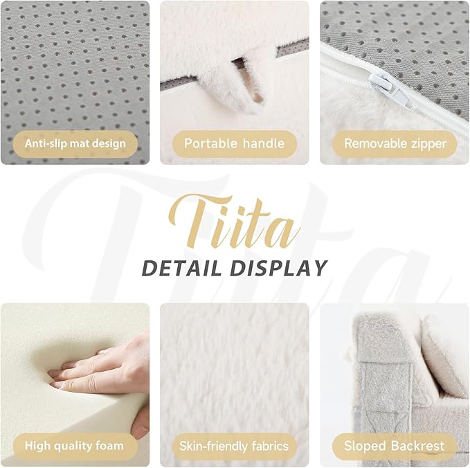 Tiita Convertible Folding Kids Sofa Bed with Pillow &amp Storage Bag Plush Fabric Floor Mattress Couch Bed Washable Cover Kids Room Playroom Dorm Apartment Beige