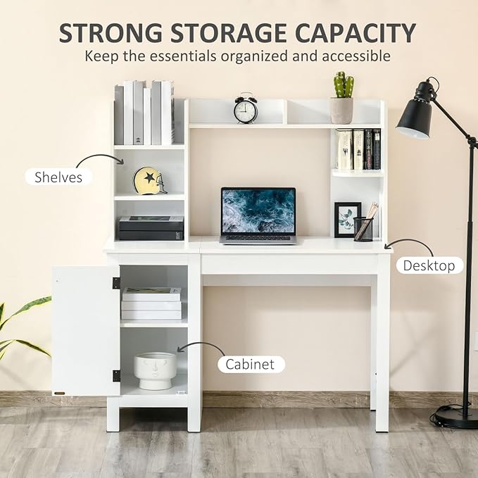 Farmhouse Computer Desk with Hutch &amp Cabinet Home Office Storage Solutions for Study White