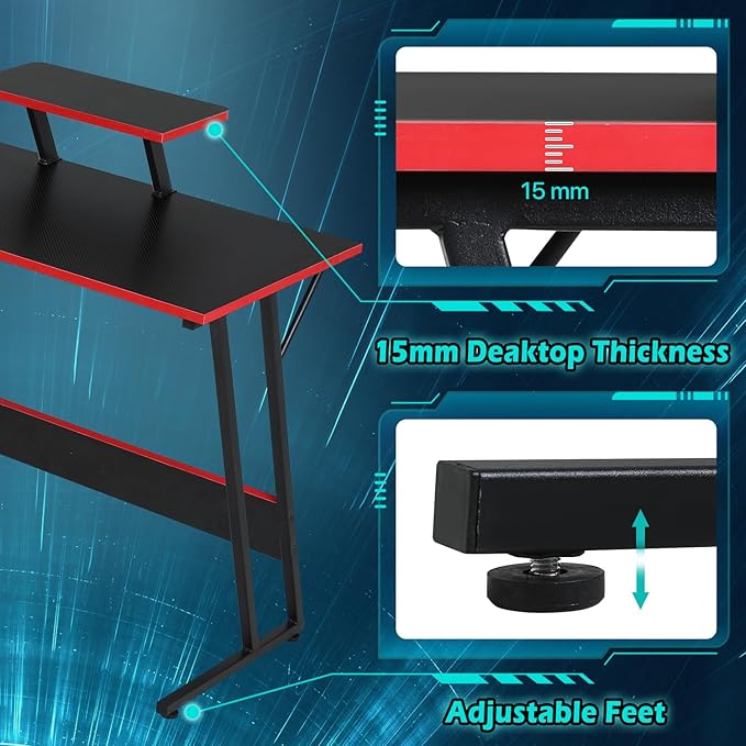 L Shaped Gaming Desk 51 Inch Computer Corner Desk Home Office Desks PC Gaming Table with Monitor Riser Stand for Home Office Writing Workstation Black