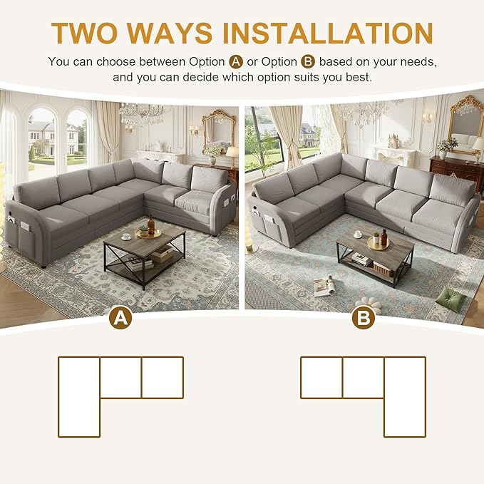 115.2 L Shaped Couch Bed Sectional Couches for Living Room Teddy Fabric Sleeper Sofa Bed with Pull Out Couch Convertible Sectional Couch with Charging Station &amp Side Pocket Light Grey