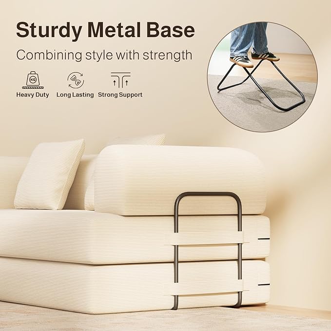 Ahomly 78.8'' Convertible Sofa Bed5-in-1 Boneless Couch with Removable ArmrestsFolding Futon Sofa Bed Includes 2 PillowsComfy Pull Out Couch for Living RoomNo Assembly RequiredCream