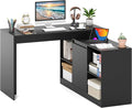 Giantex 48 Reversible L-Shaped Computer Desk Modern Corner Computer Workstation with 2 Doors &amp 4 Open Storage Cubes Large Executive Desk for Home Office White/Black (Black)
