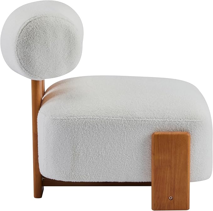 Christopher Knight Home Jillian Modern Boucle Upholstered Accent Chair Armless Living Room Single Lounge Sofa Comfy Reading Chair for Bedroom Low Profile Chair Milky White+Brown