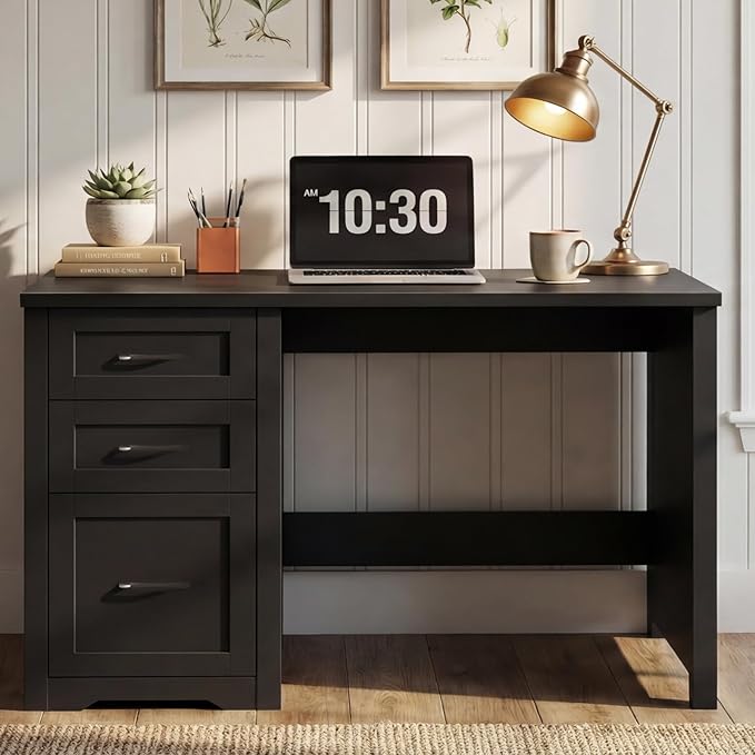 Farmhouse 47” Executive Desk with File Drawer Mutual Installation Rustic Computer Desk with 2 Storage DrawersOffice Home Workstation for Work Study Writing Black
