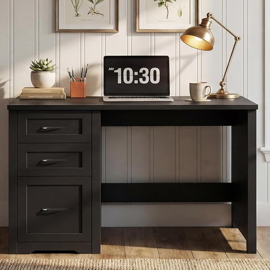 Farmhouse 47” Executive Desk with File Drawer Mutual Installation Rustic Computer Desk with 2 Storage DrawersOffice Home Workstation for Work Study Writing Black