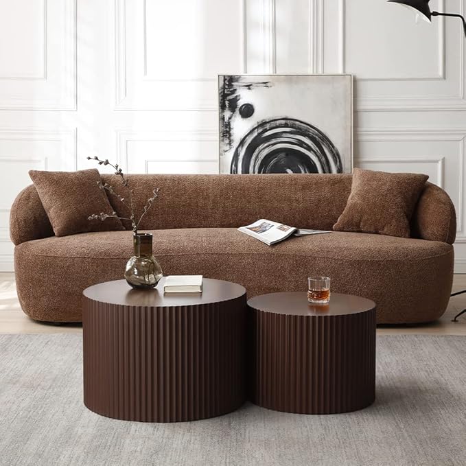 86.60'' Mid Century Modern Curved Sofa 3 Seat Cloud Couch Boucle Sofa Fabric Couch for Living Room Bedroom Office (Brown)