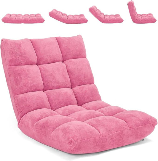 Moccha 14-Position Floor Chair Folding Sofa Chair with Back Support Memory Foam Floor Gaming Chairs for Adults Adjustable Padded Couch Recliner Sleeper Bed for Reading Meditating Pink